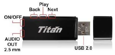 Botones de Funciones Reproductor - Titan Memoria USB con MP3 4GB